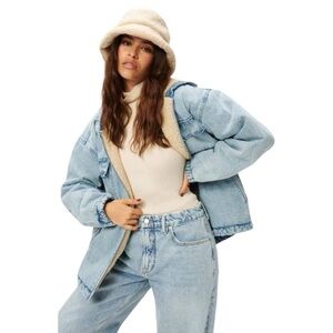 Good American Blue 817 Sherpa Denim Jacket / Sz 3/4